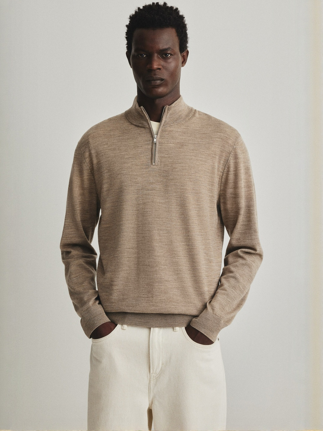 H&M Regular Fit Zip-Top Merino Wool Jumper