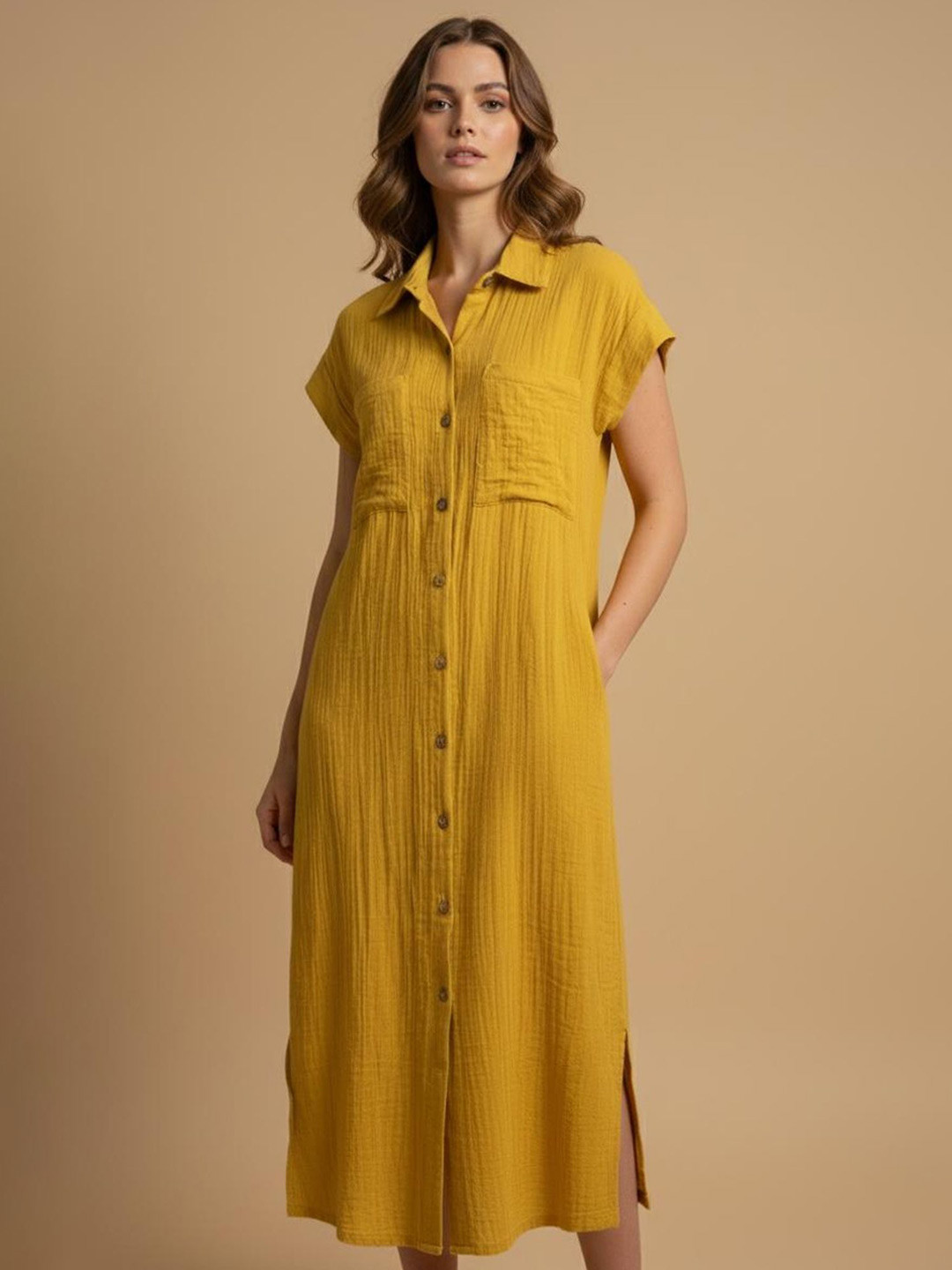 Veeralda Women Cotton Shirt Maxi Dress