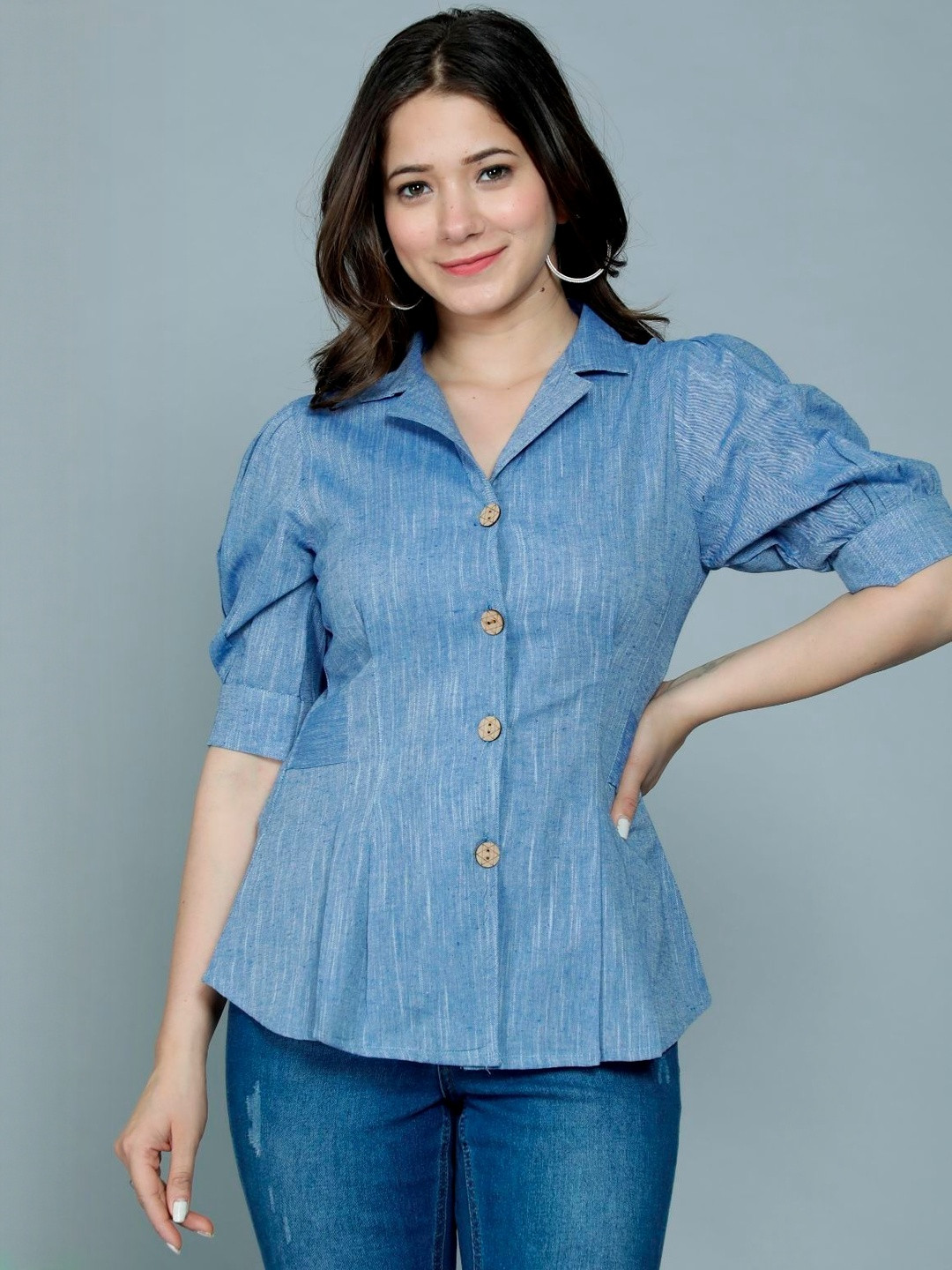 ADITIENTERPTISE Puff Sleeve Peplum Top