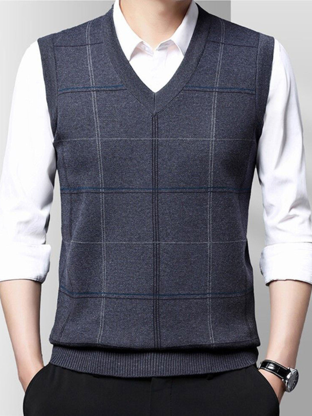 StyleCast Men Checked V-Neck Sweater Vest