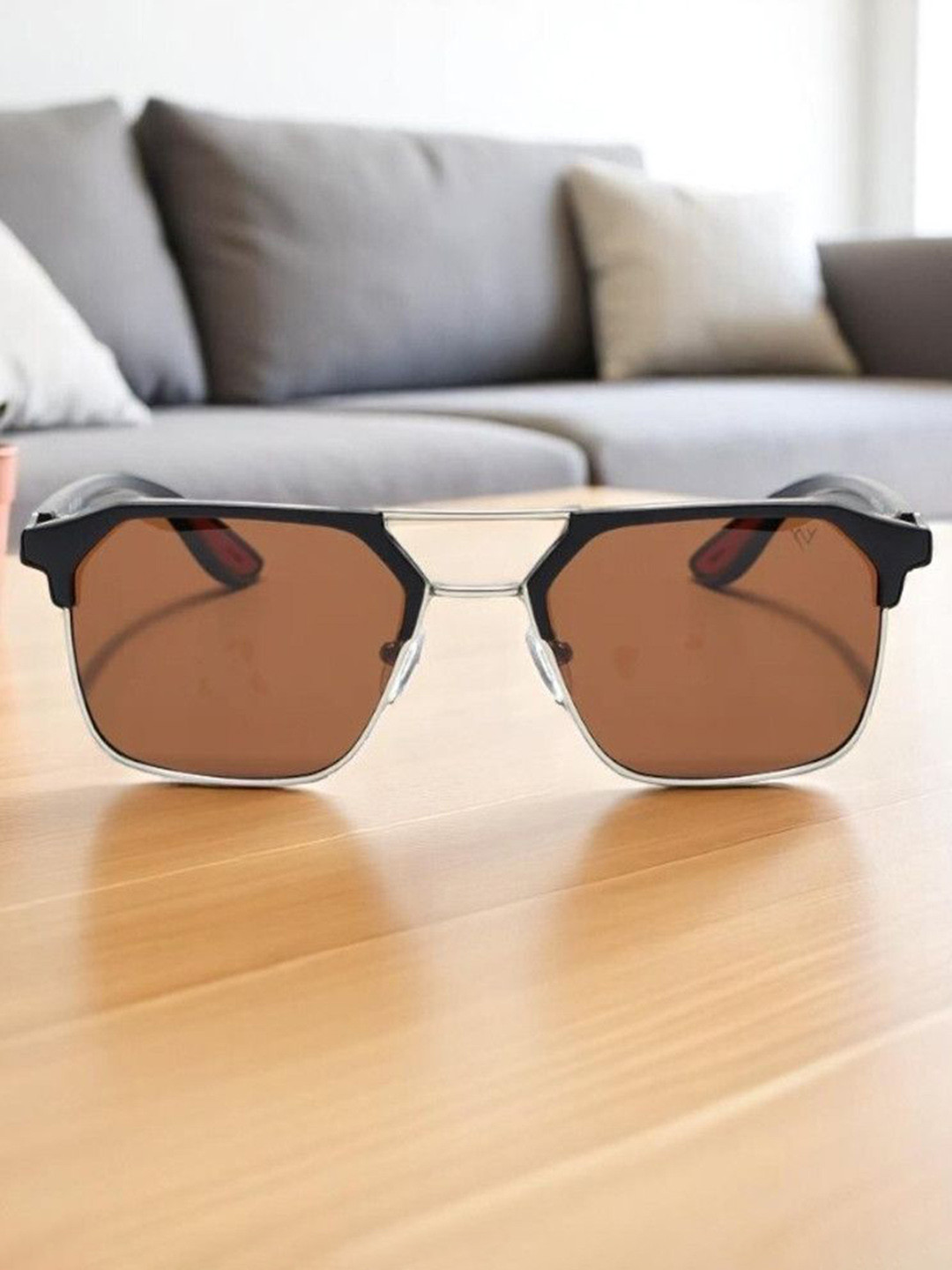 SPADEACES Unisex Square Sunglasses With UV Protected Lens Gold Brown Final -2