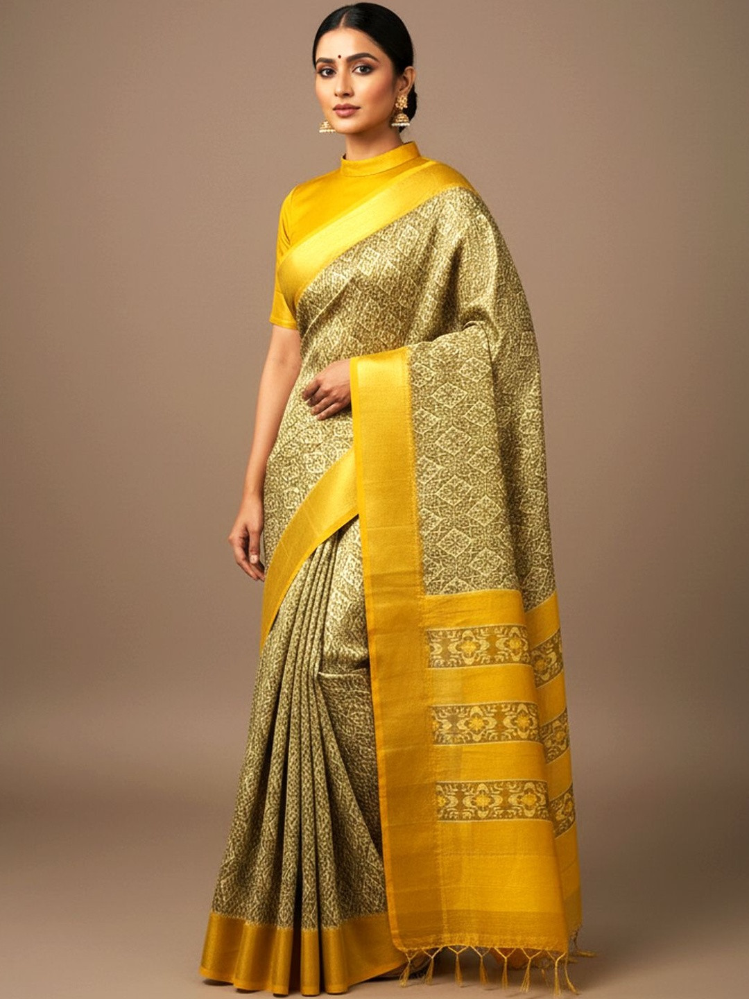 PriyaSaagaram Ethnic Motifs Woven Design Zari Tissue Pochampally Saree