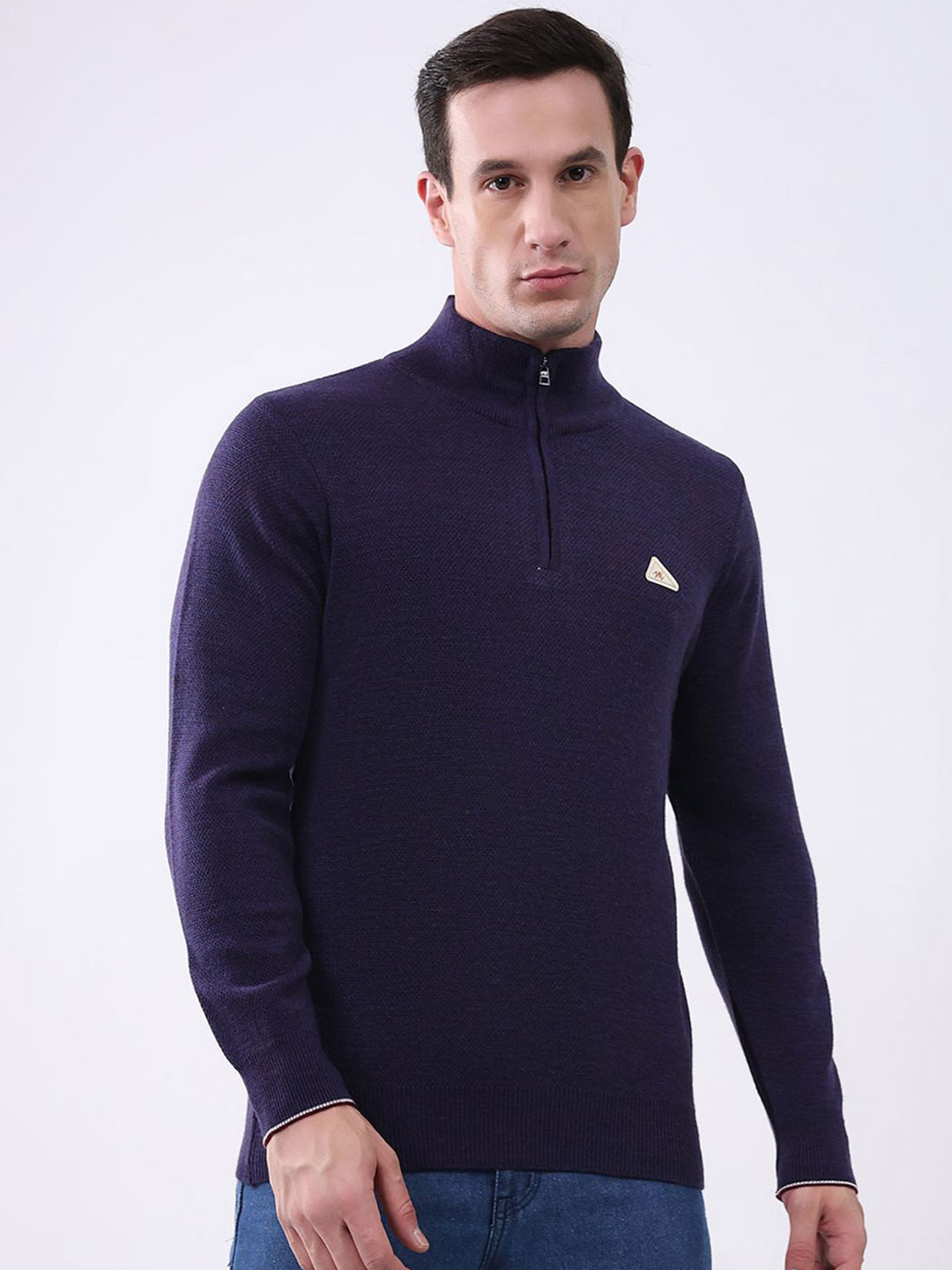Monte Carlo Men Solid Mock Neck Full Sleeves Pullover Regular Sweaters