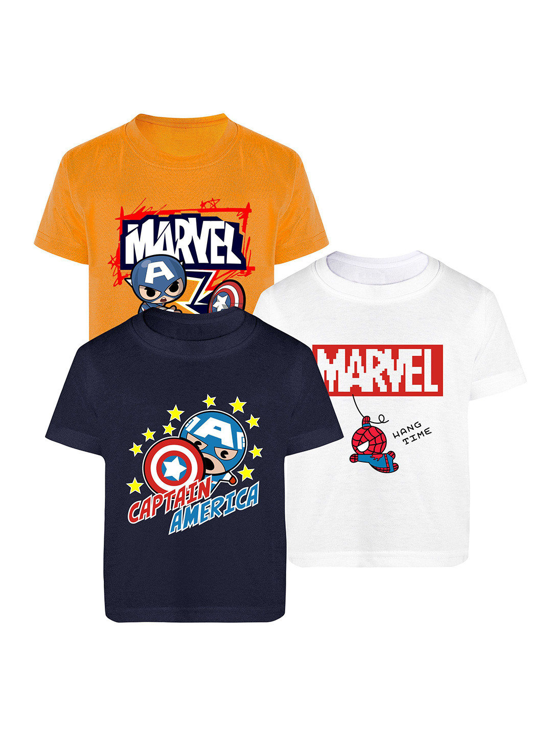 YK Marvel Boys Pack of 3 Captain Marvel Bio Finish Graphic Printed Cotton T-shirts