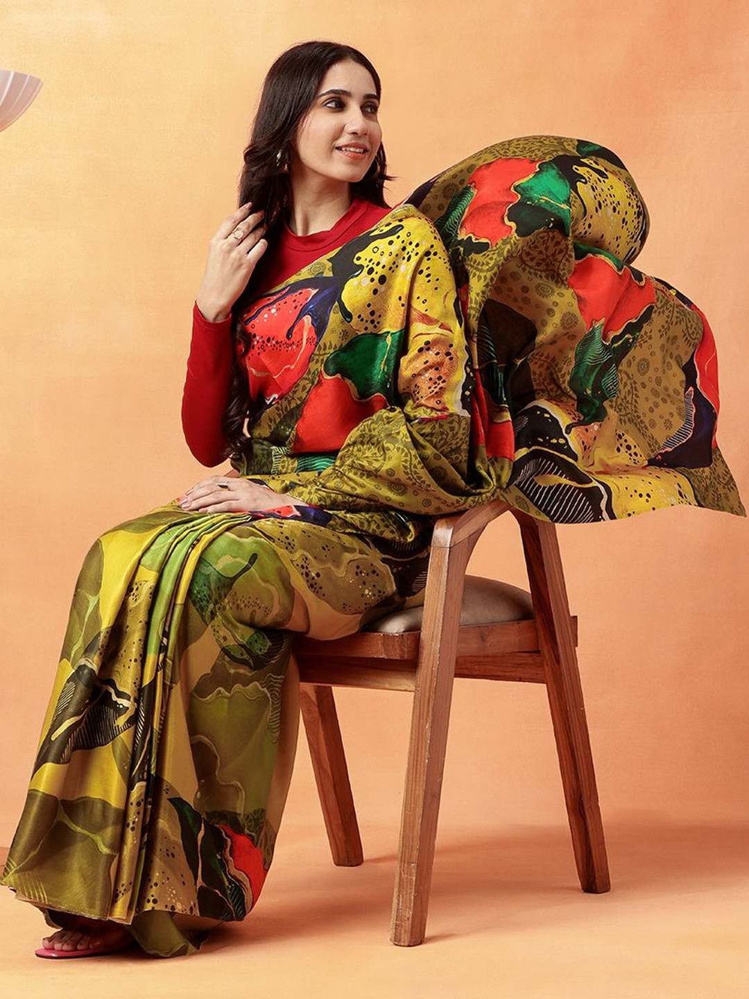 navyasa by liva Women Liva Printed No Border Saree With An Unstitched Blouse Piece