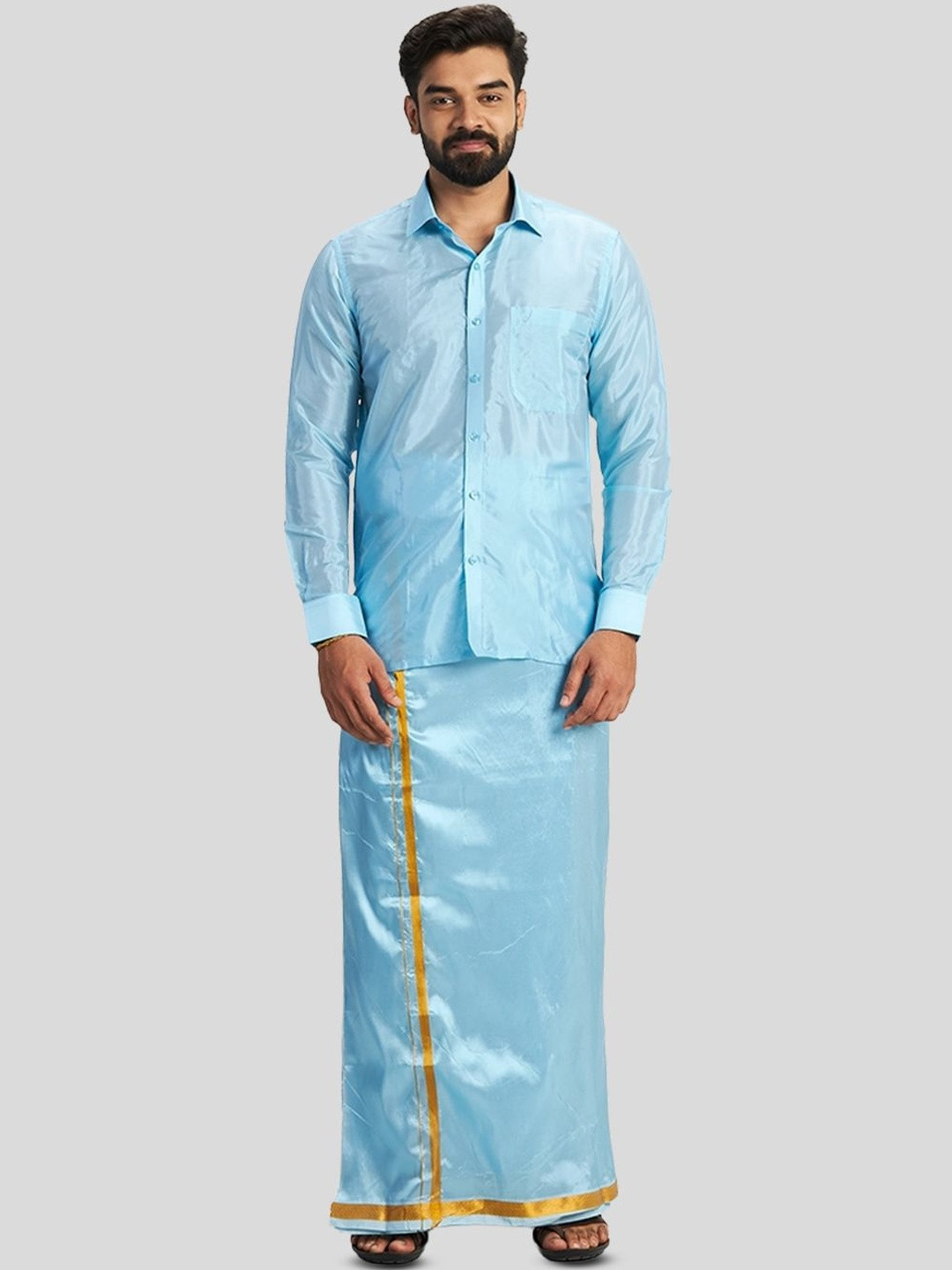 UATHAYAM Vriksham Men Ethnic Shirt with Dhoti Set