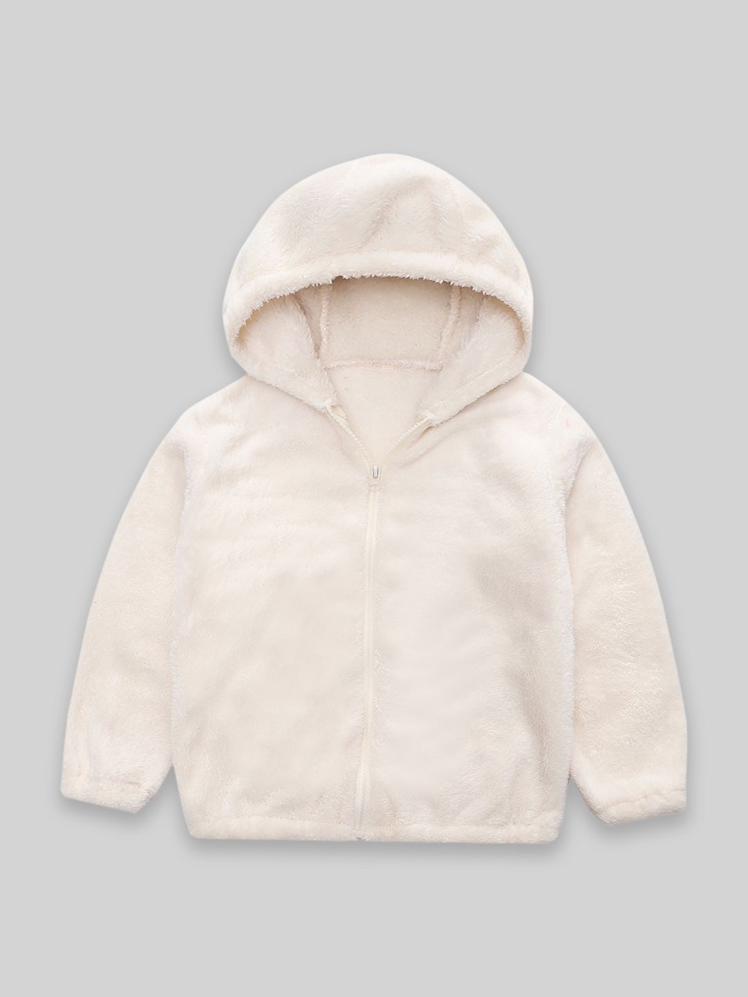 YK Girls White Plush Hooded Jacket