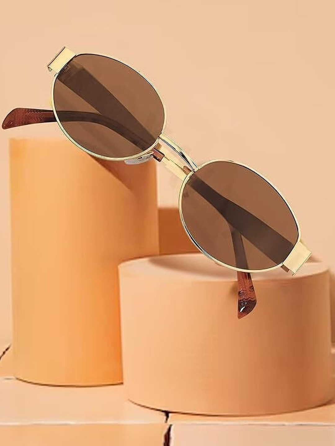 SPADEACES Unisex Aviator Sunglasses with UV Protected Lens OG FULL BLACK & GOLD BROWN OVAL