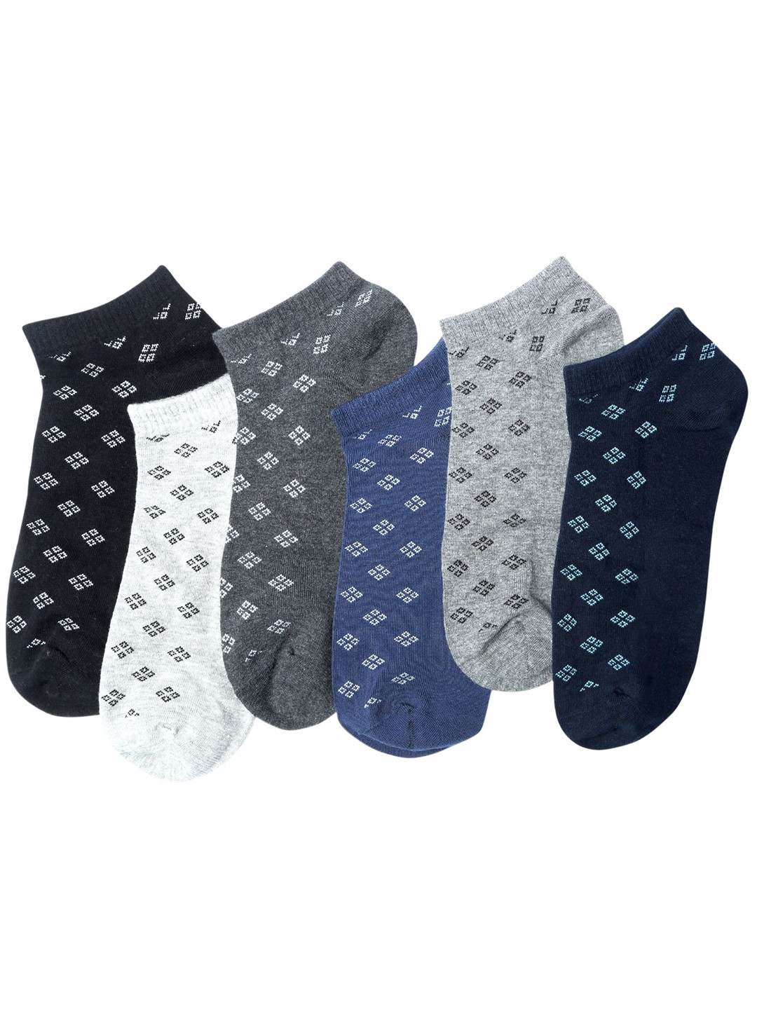 N2S NEXT2SKIN Men Cotton Pack Of 6 Assorted Sneaker Socks with a Geometrical Pattern