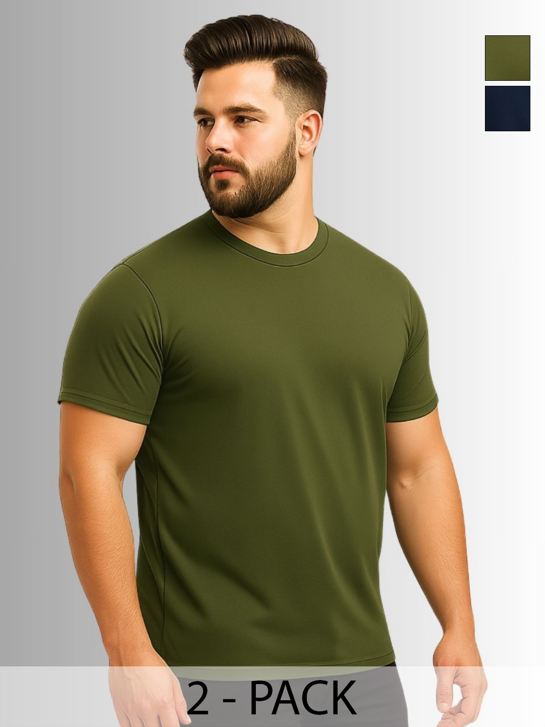 KART BLACK Men Pack of 2 Plus Size Solid Round Neck Cotton T-shirts