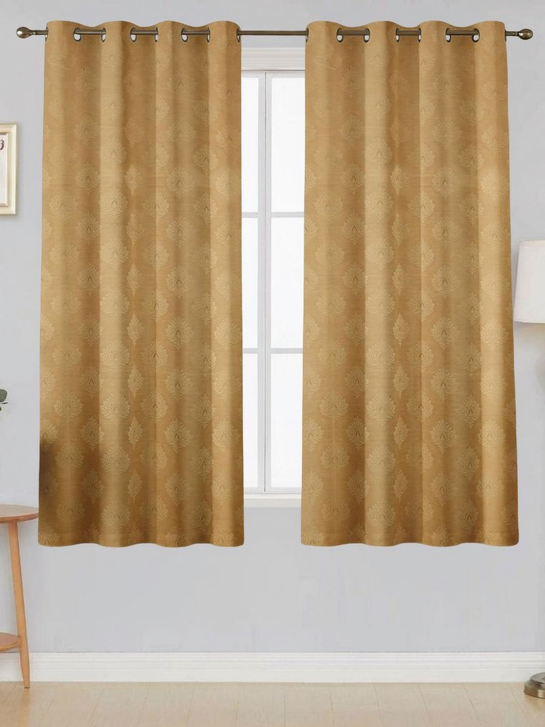 Aura Gold-Toned Printed Black Out 2 Pieces Window Eyelet Curtains