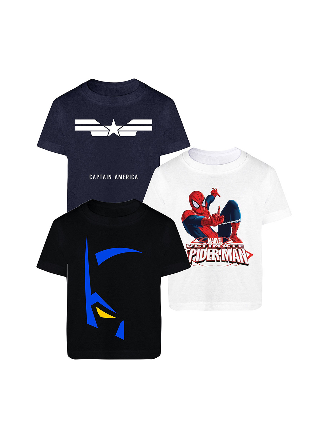 YK Marvel Boys Pack of 3 Iron Man & Spiderman Bio Finish Graphic Printed Cotton T-shirts