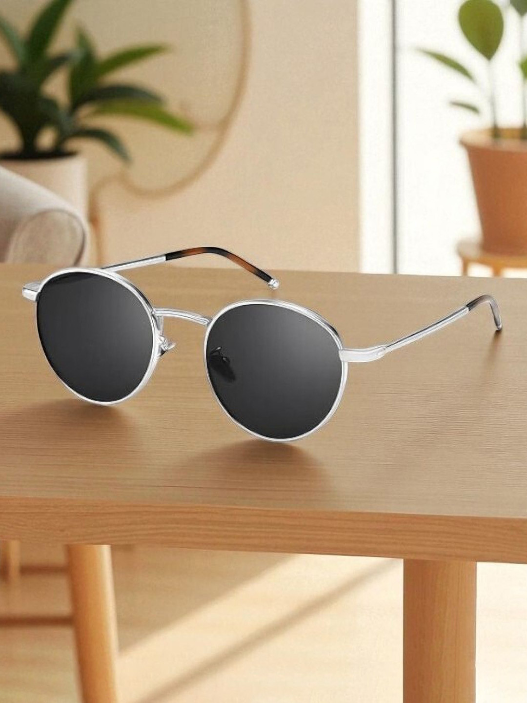 SPADEACES Unisex UV Protected Round Sunglasses SILVER BLACK PENTO-5