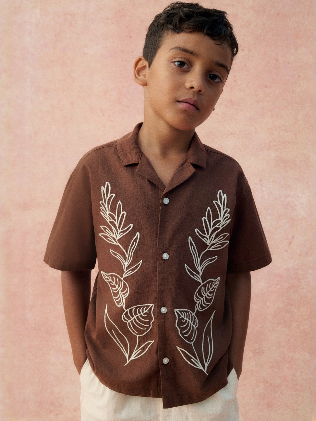 H&M Boys Embroidery-Motif Cotton Resort Shirt