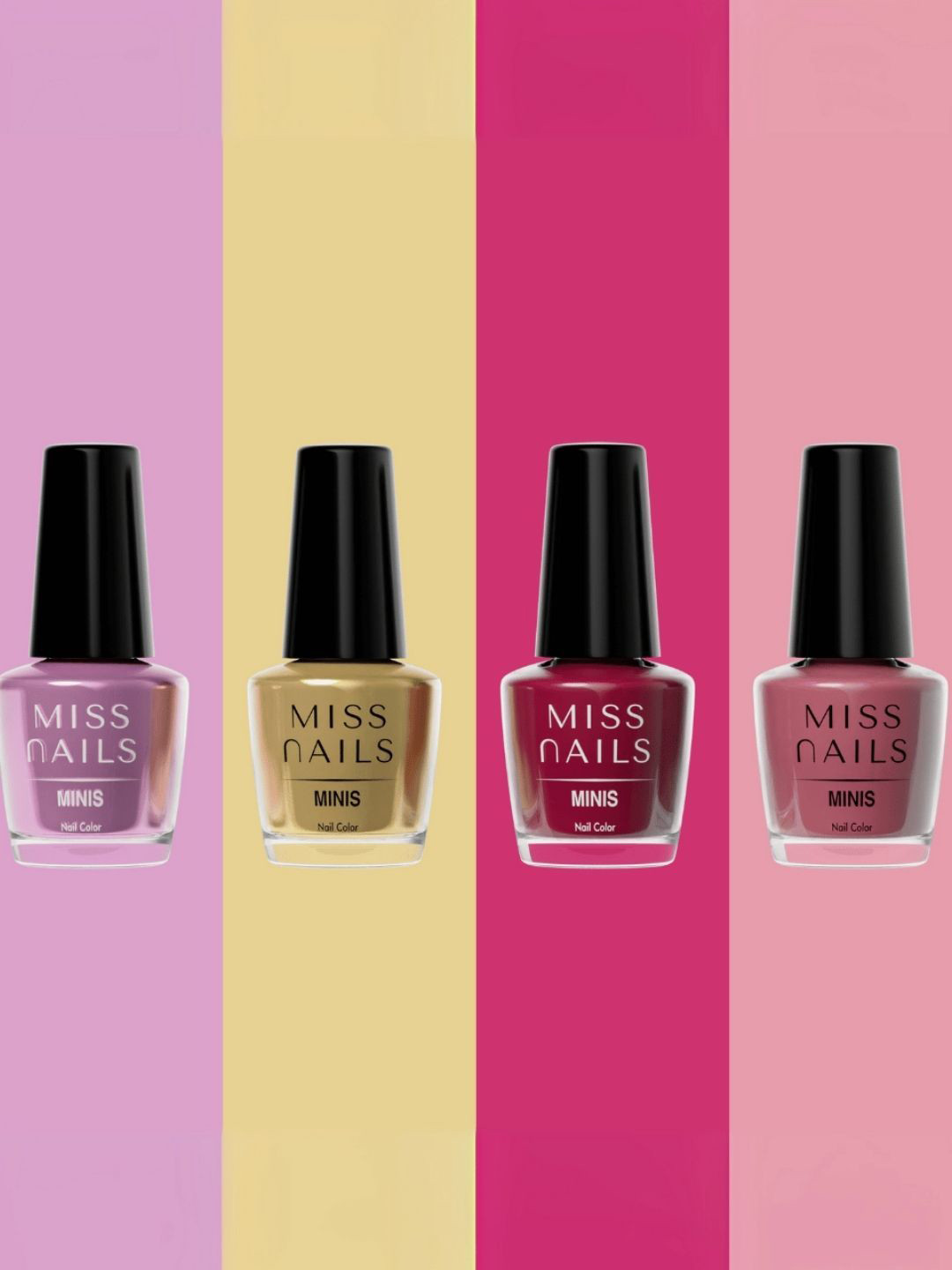 MISS NAILS Set Of 4 Nail Polish -6ml Each Red Onion- Rustic Gold - Raspberry - Candy Pink