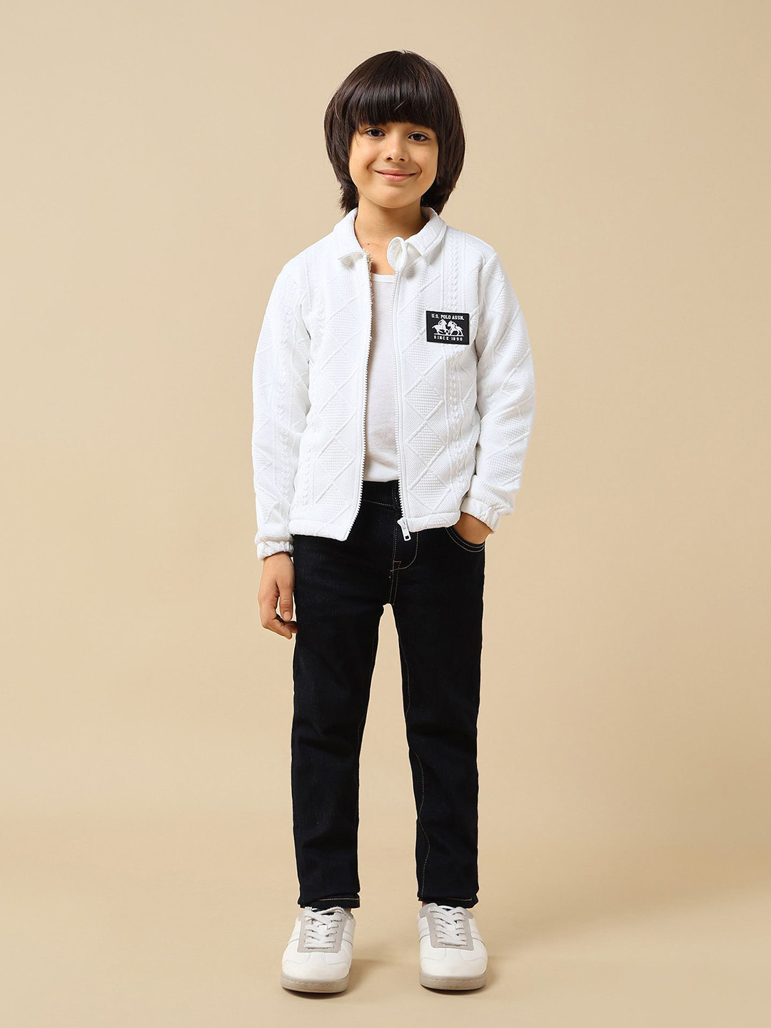 U.S. Polo Assn. Kids Boys Self Design Shirt Collar Front-Open Sweatshirt