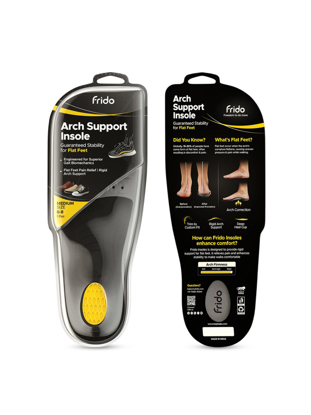 FRIDO Unisex Rigid Arch Support Insoles For Flat Feet