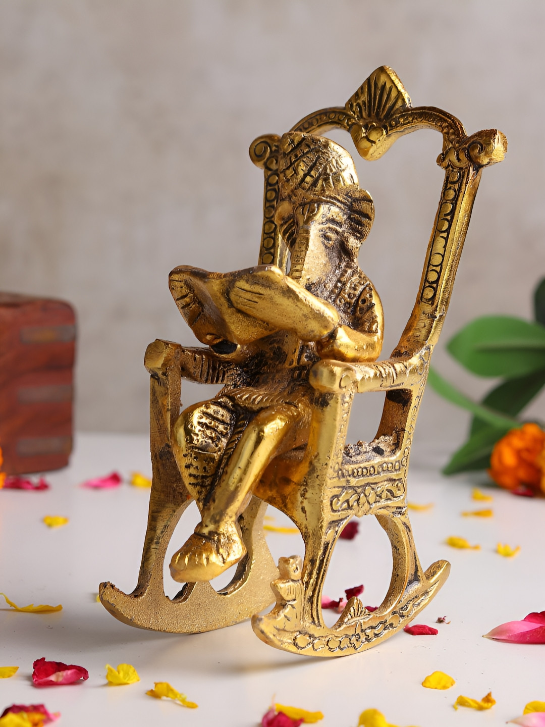 HABERE INDIA Gold-Toned Ganesh Sitting on Chair Idol Showpiece