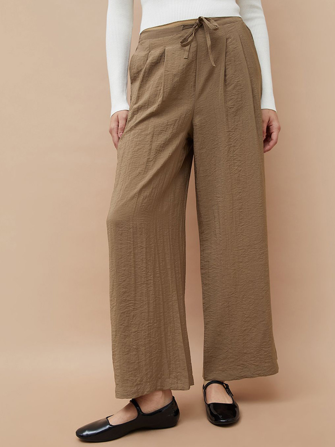 Ginger by Lifestyle Women Easy Wash Pleated Parallel Trousers