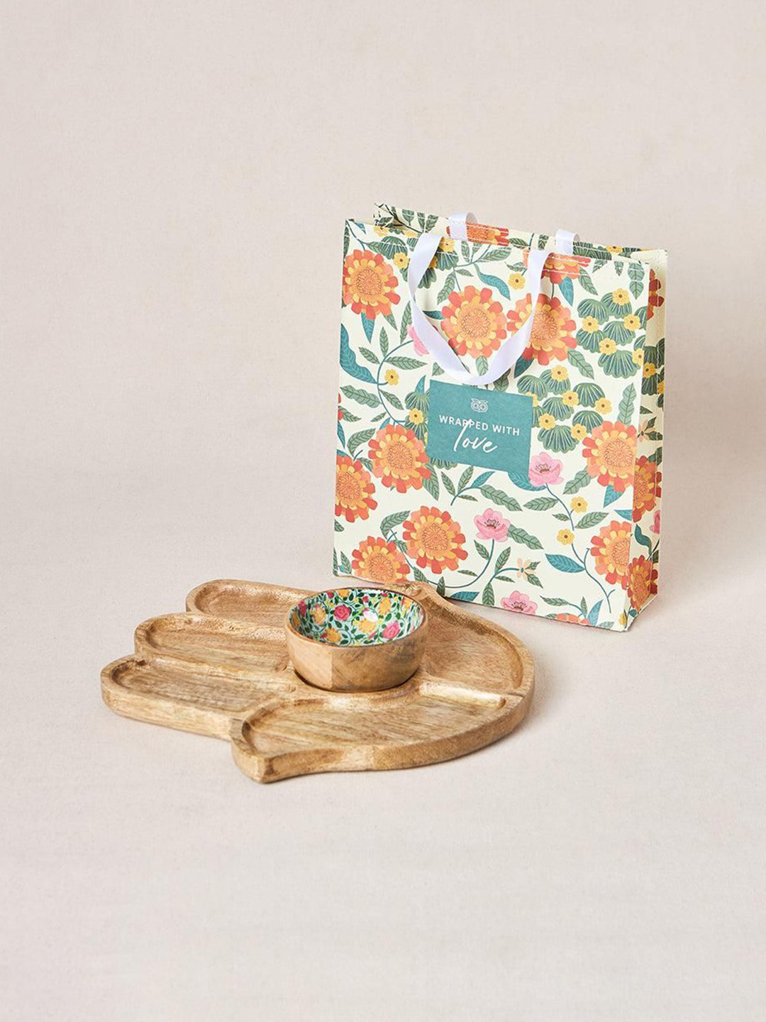 Chumbak Hamsa Wooden Hand Chip & Dip Platter