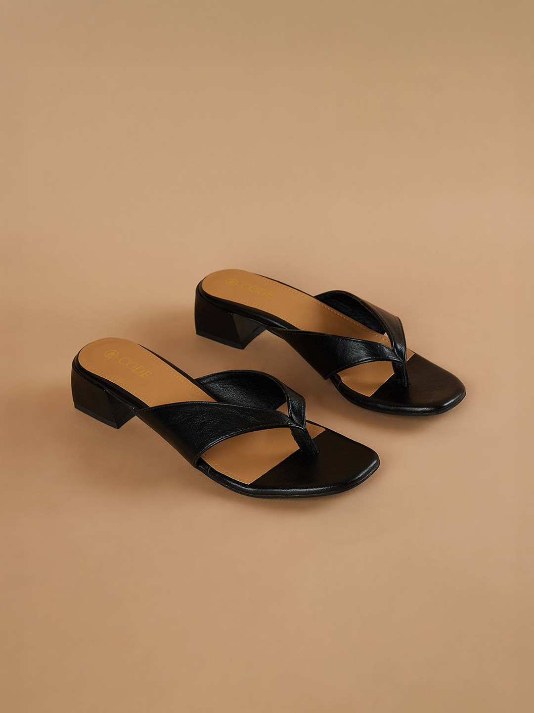 CODE by Lifestyle Women Open Toe Thong Strap Block Heels Sandals