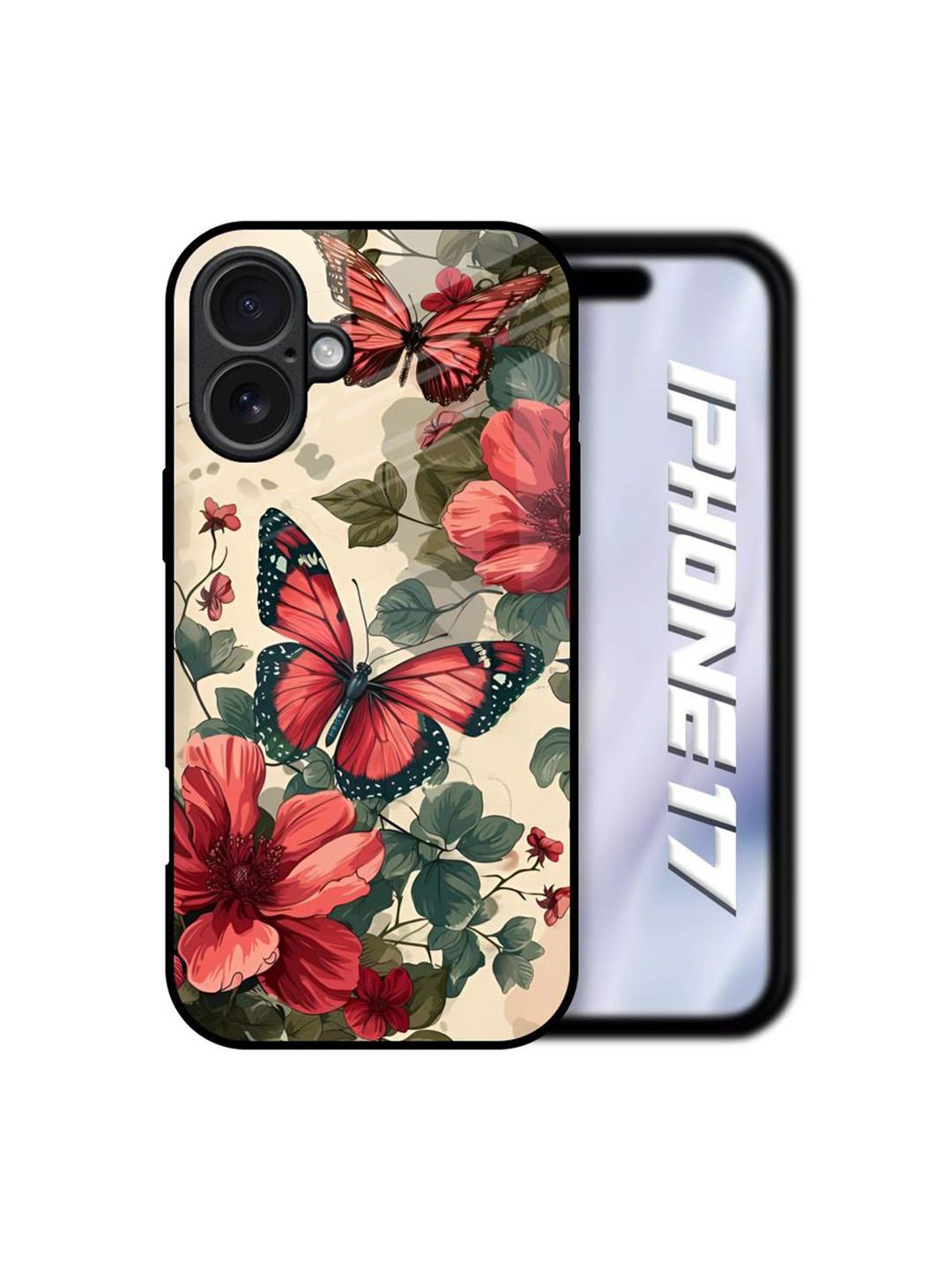 QRIOH Papillon Rouge Printed Sleek & Lightweight iPhone 17 Glass Back Case