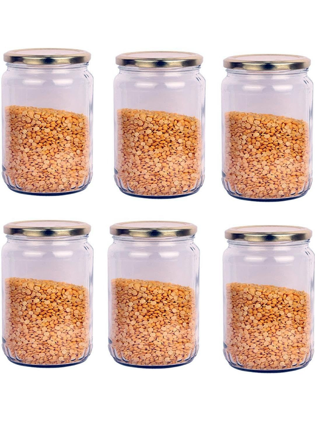 1ST TIME Transparent & Gold-Toned Glass Dishwasher Safe 6 Pieces Twist Lock Jar- 1000 Ml