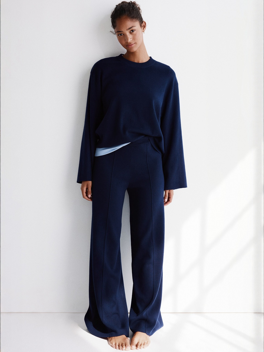 H&M Women Wide Leg Fine-Knit Trousers