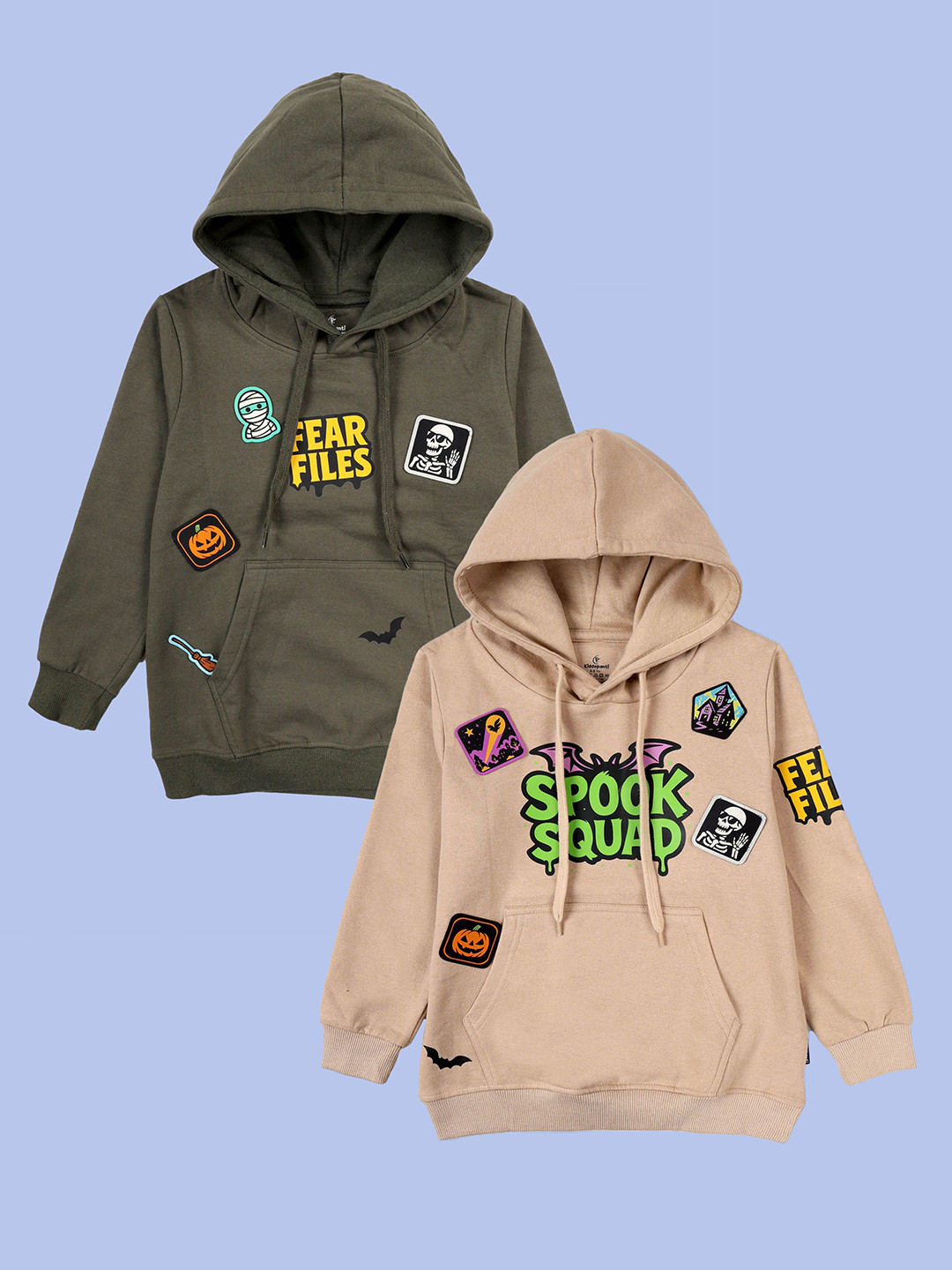 KiddoPanti Boys Pack of 2 Printed Hooded Long Sleeves Sweatshirt