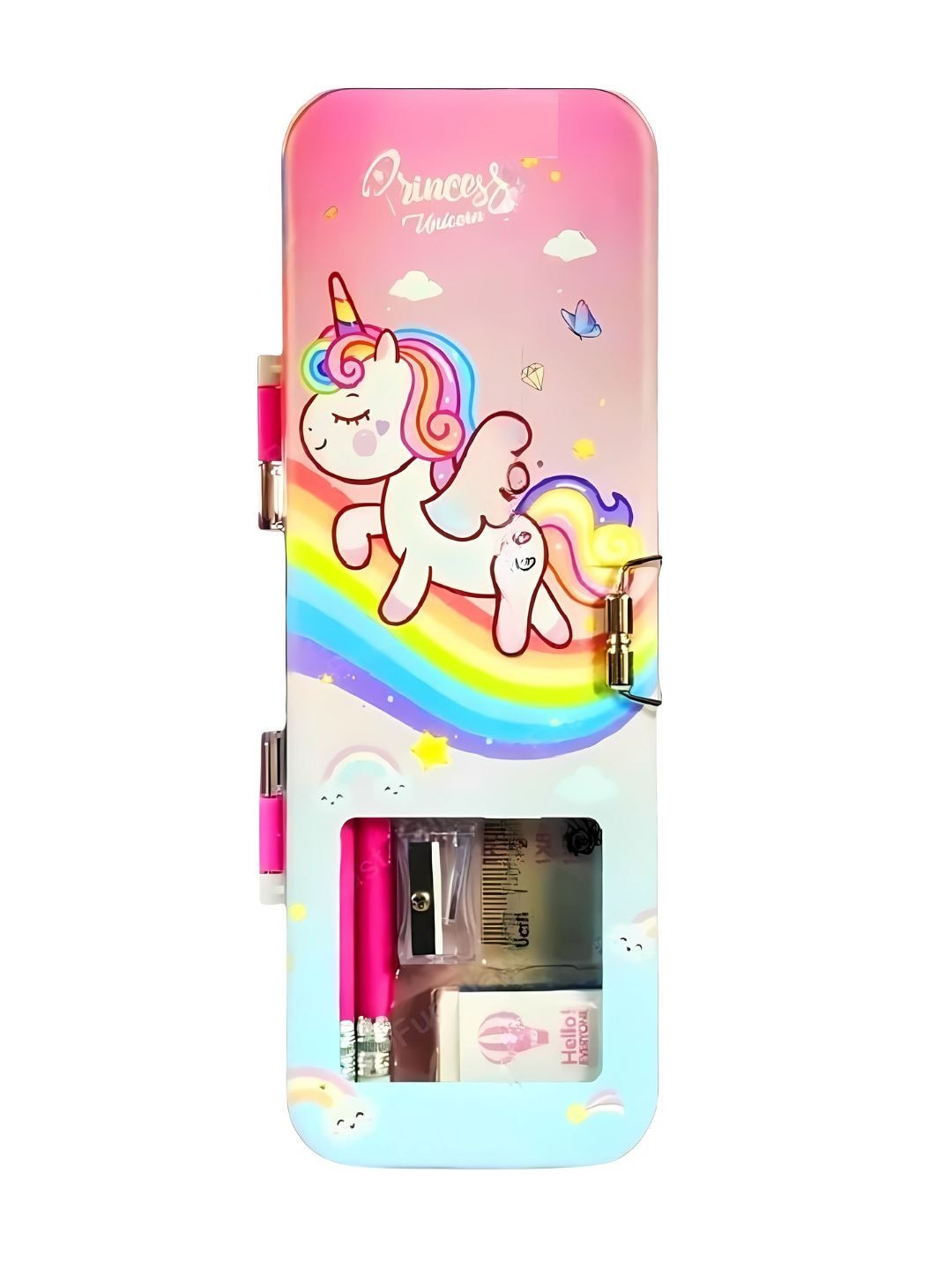 YK Kids Metal Pencil Box Spacious Stationery Organizer