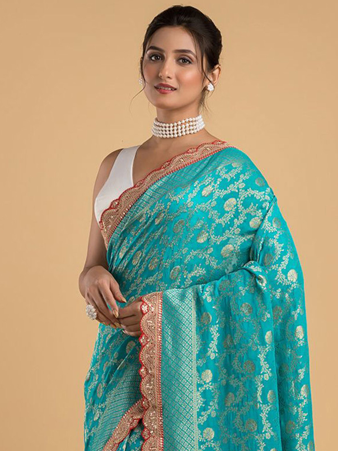Silk Petalss Ethnic Motifs Woven Design Beads and Stones Saree