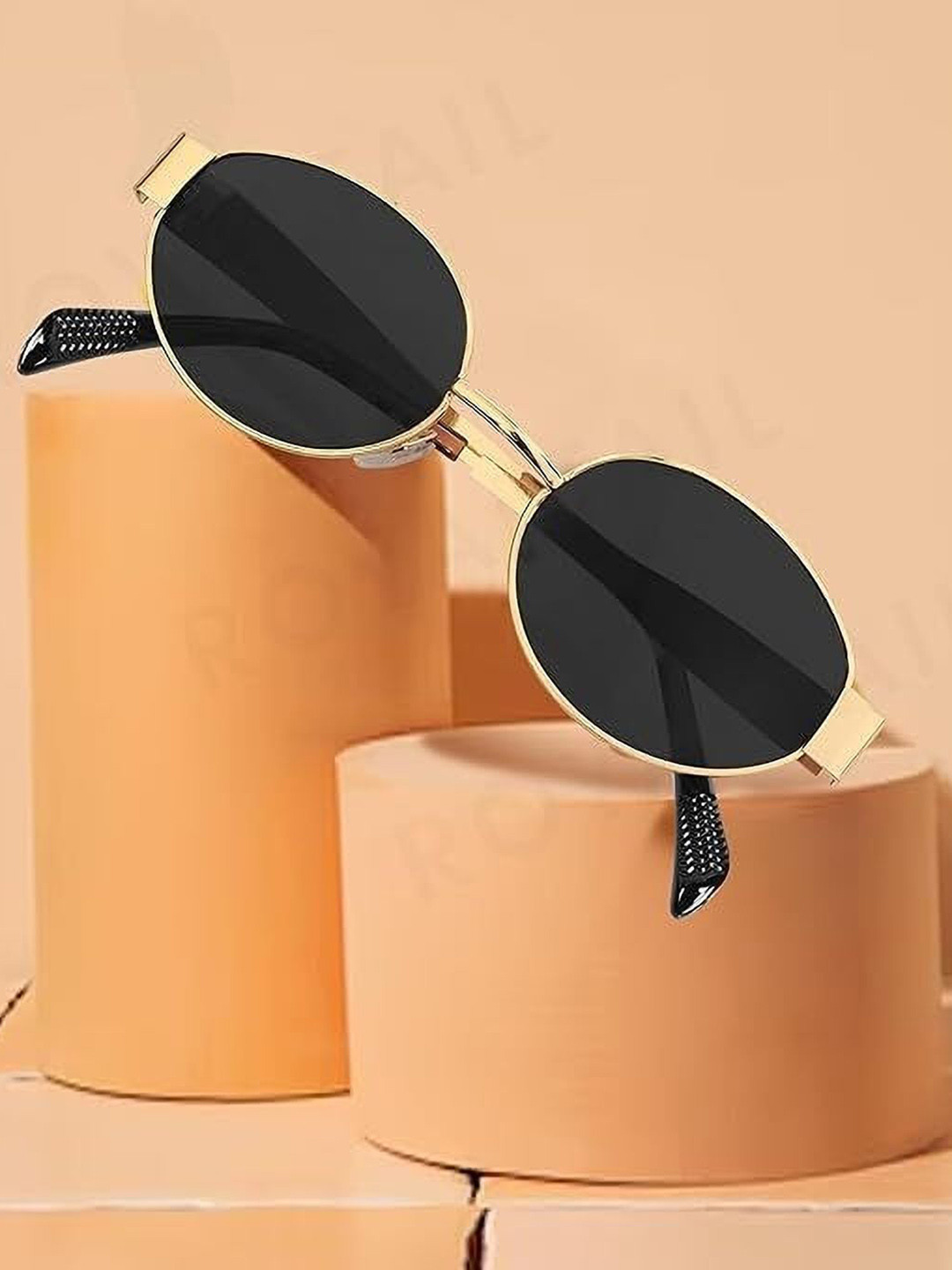 SPADEACES Unisex Set Of 2 Oval Sunglasses with UV Protected Lens OG GOLD BLACK OVAL