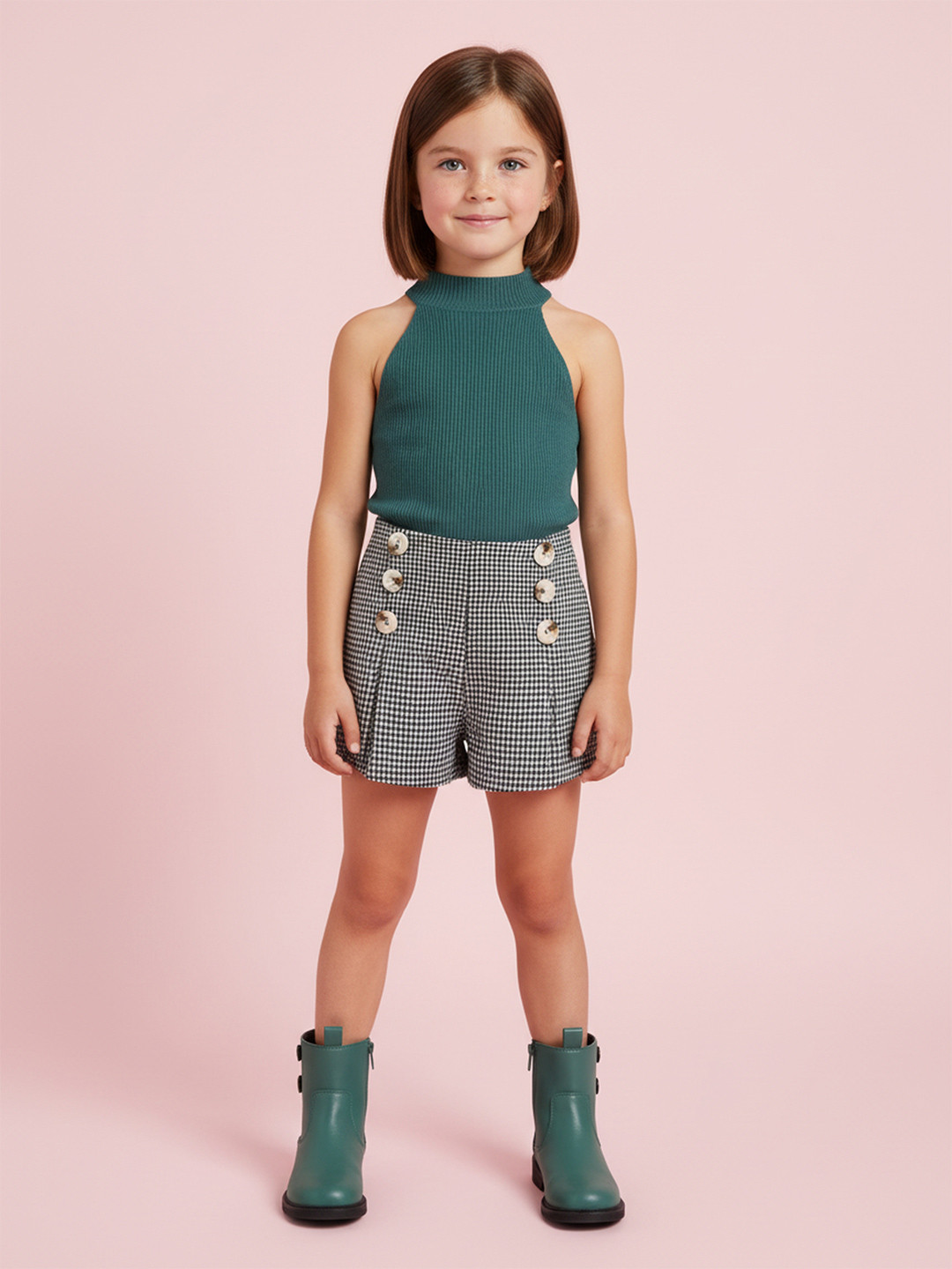 DEL LUNA Girls Halter Neck Sleeveless Top with Shorts