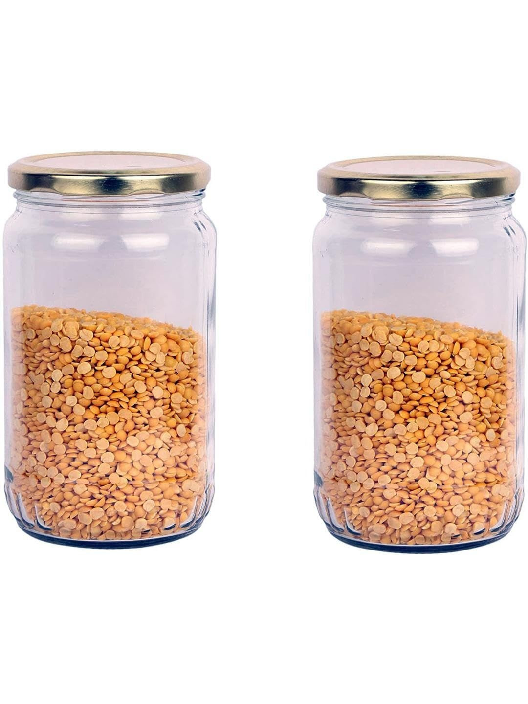 1ST TIME Transparent & Gold-Toned Glass Dishwasher Safe 2 Pieces Twist Lock Jars- 500 Ml