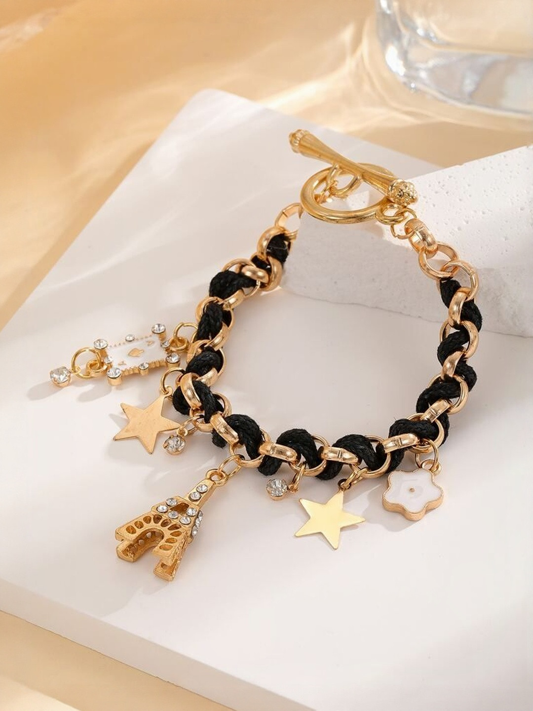 TheVineGirl Women Crystal Star Leather Charm Chain Hand Bracelet