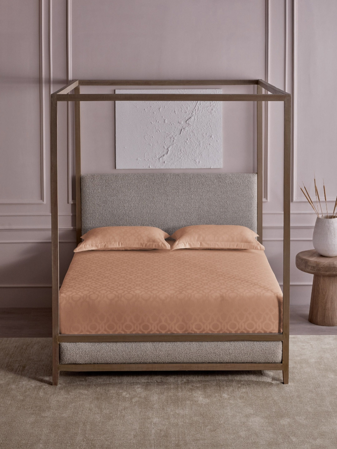 DDecor Brown Geometric Pure Cotton 300 TC Jacquard Super King Bedsheet Set 2.74m x 2.74m