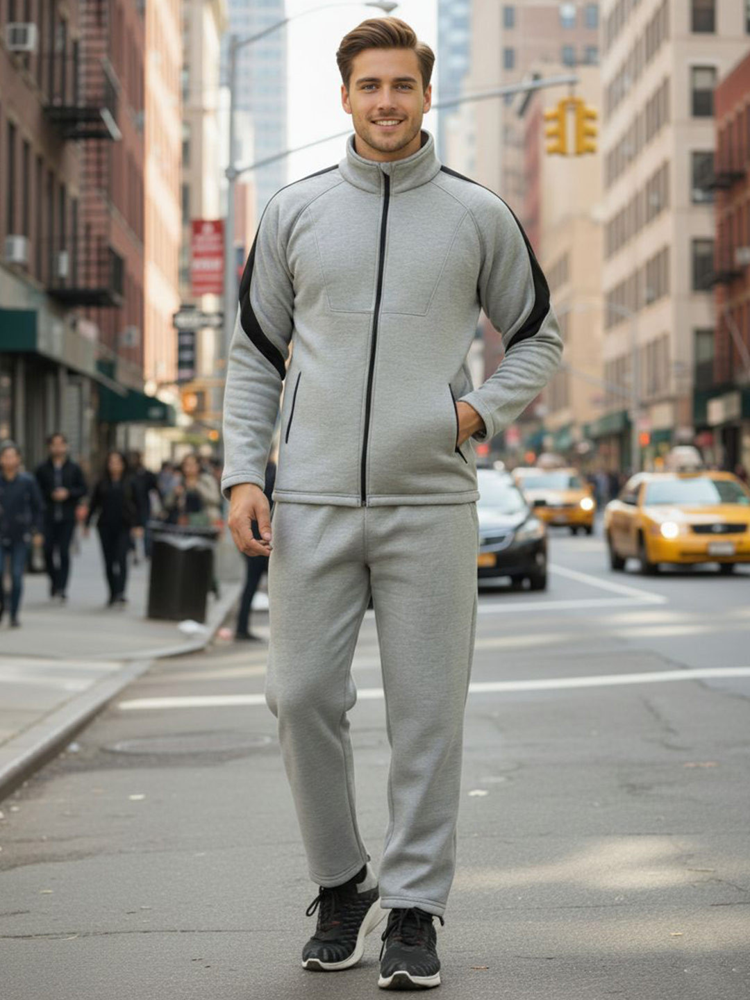 CHKOKKO Men Mock Collar Running Zipper Track Suit