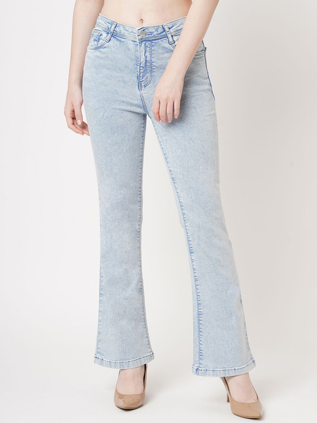 Kraus Jeans Women Flared High-Rise Medium Shade No Fade Stretchable Jeans