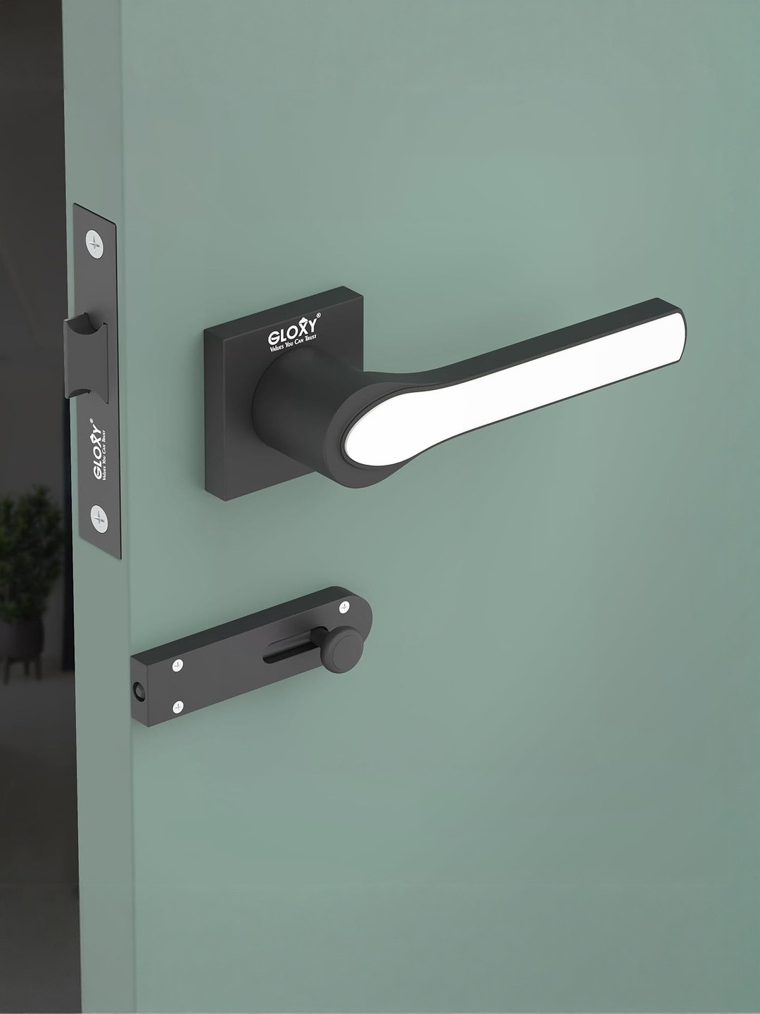 GLOXY Black & White Finish Mortise Door Lock Handle Set with Brass Baby Latch