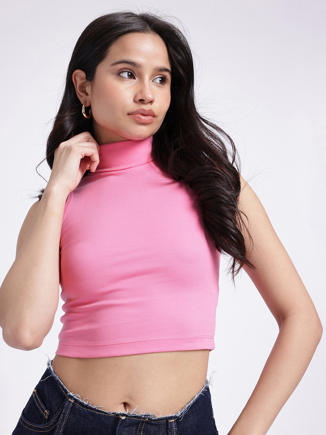 glitchez Turtle Neck Knitted Crop Top