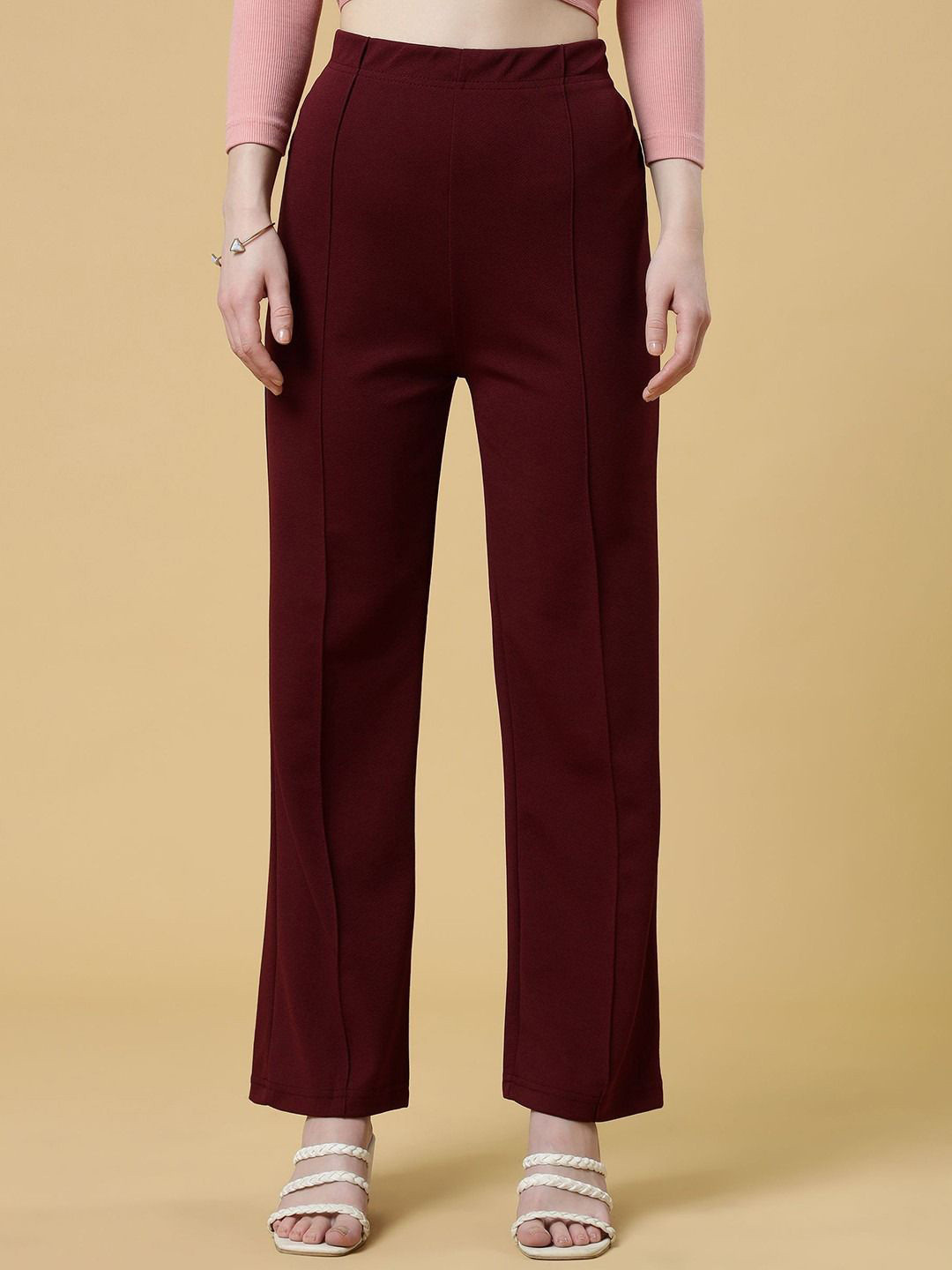 PREMNAD Women Relaxed High-Rise Easy Wash Slip On Trousers