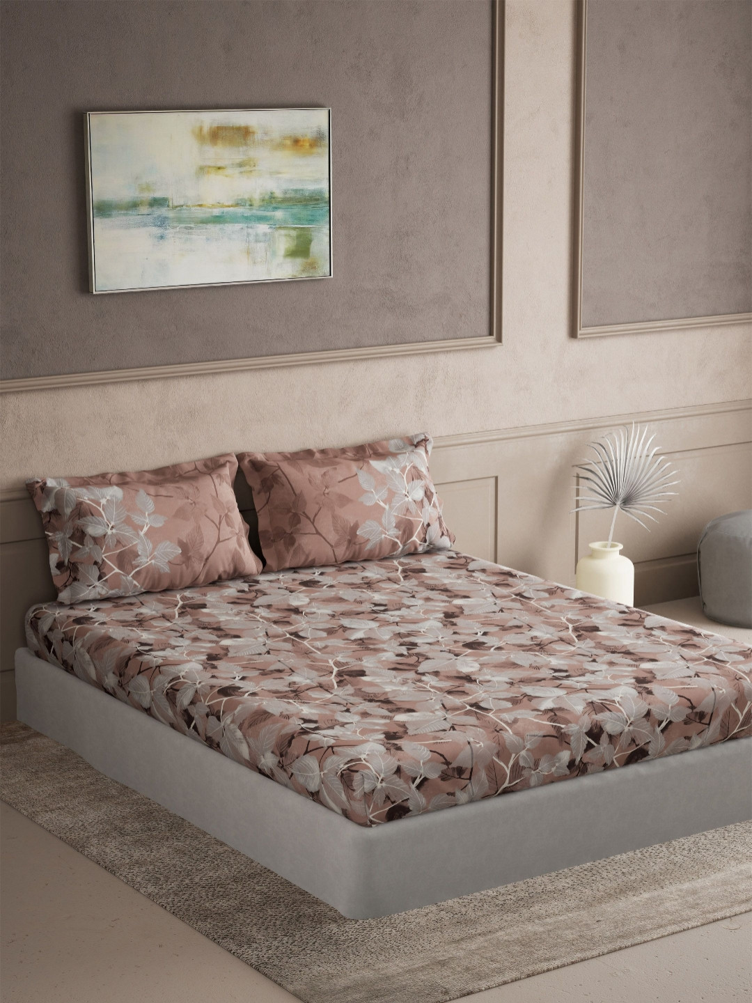 DDecor Elemental 144 TC Floral Bedsheet Pure Cotton Super King Bedsheet Set 2.74m x 2.74m