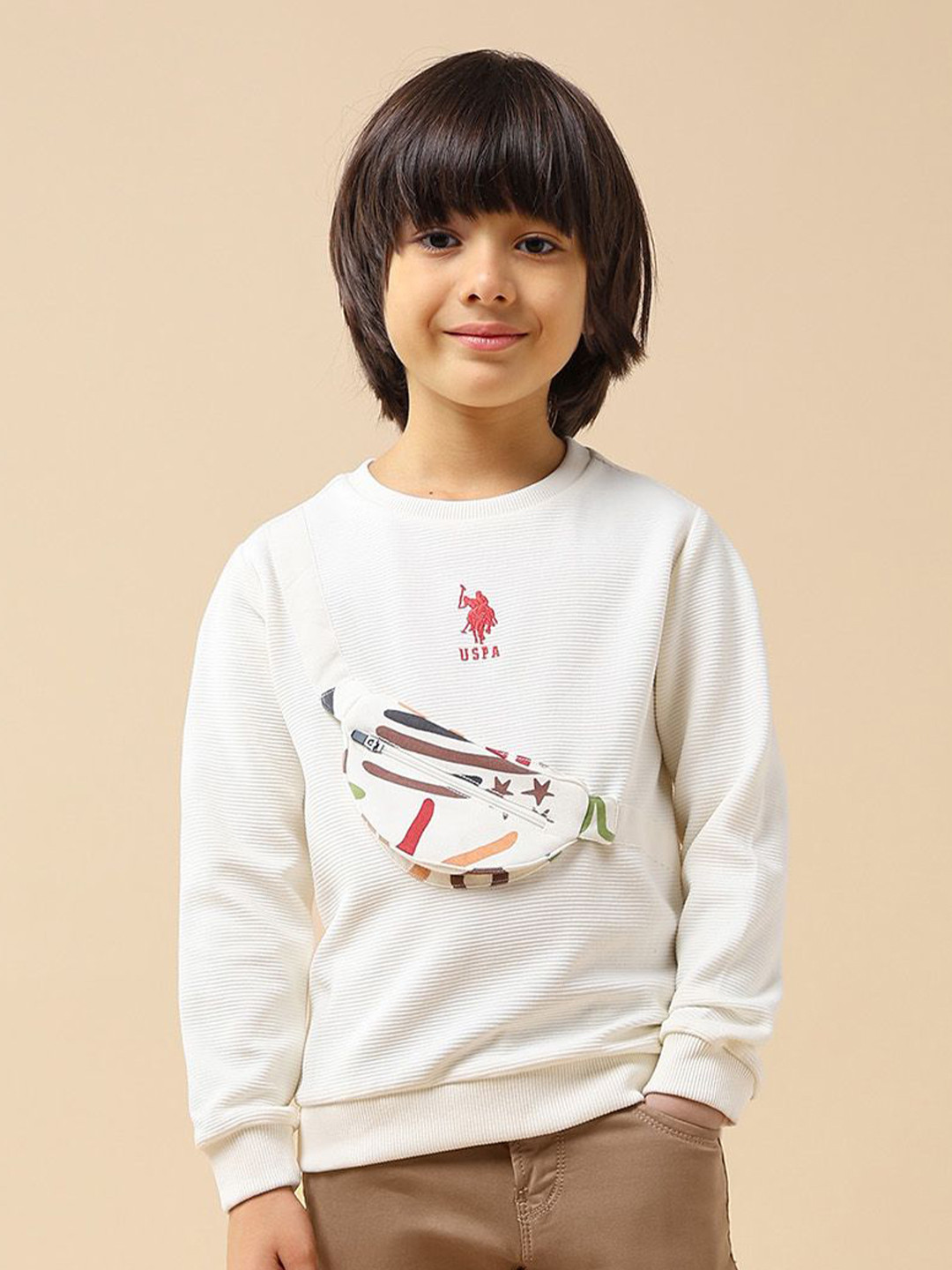 U.S. Polo Assn. Kids Boys Solid Textured Long Sleeves Round Neck Sweatshirt