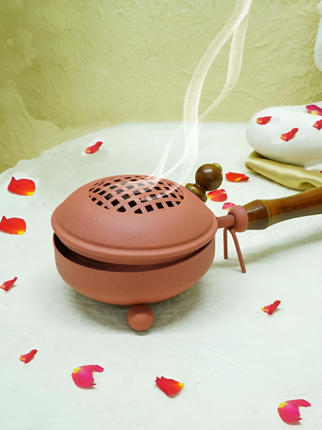 Heaven Decor Pink & Brown Sambrani Loban Burner With Handle