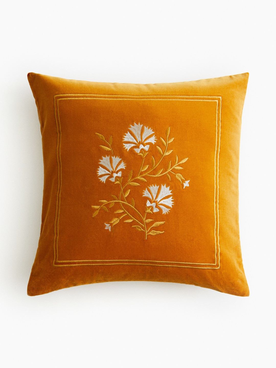 H&M Orange And White Pure Cotton Embroidered Cushion Cover