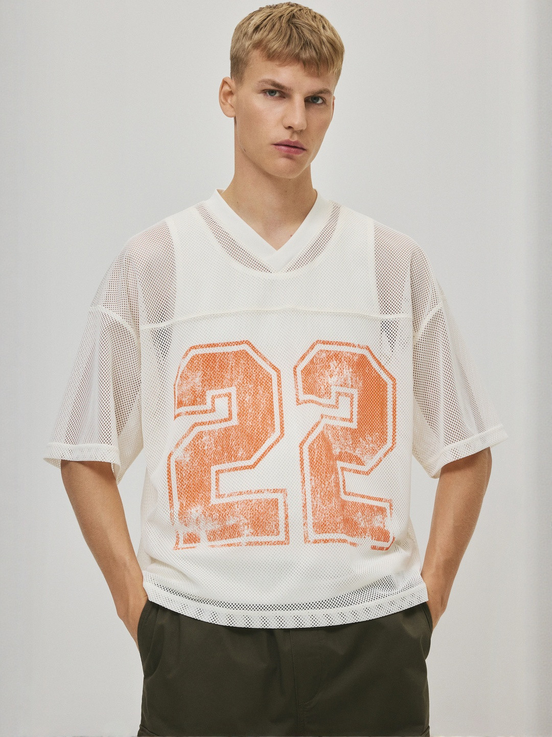 H&M Oversized Fit Printed Mesh T-shirt