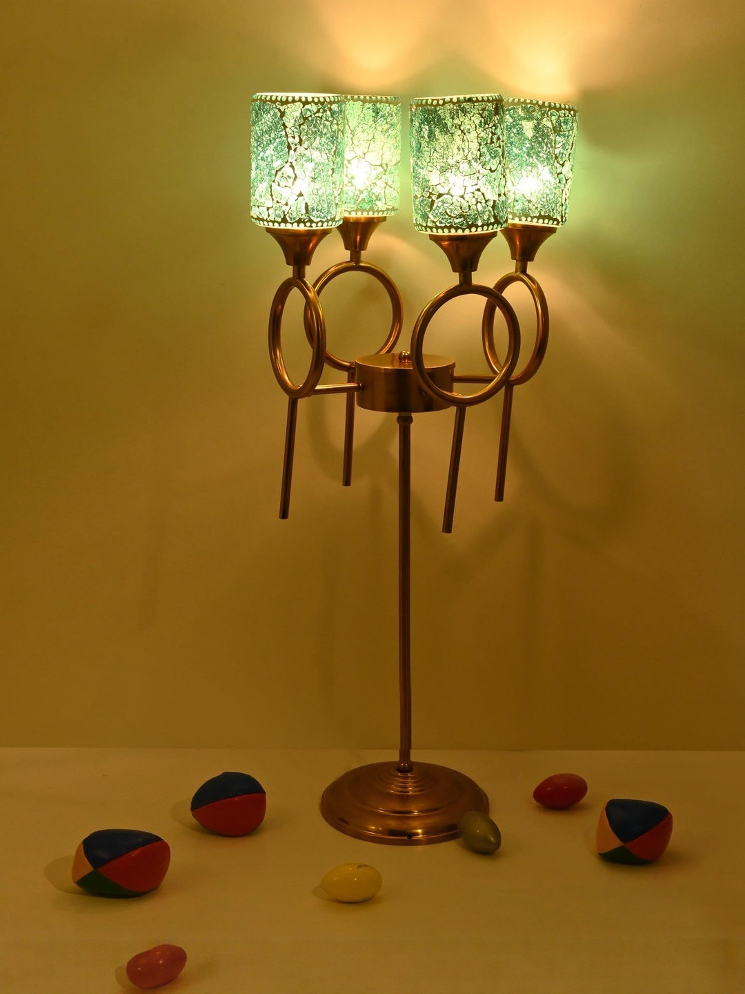 1ST TIME Stylish Blue Metal Base Floor Lamp with 4 Hand-Decorated Glass Shades