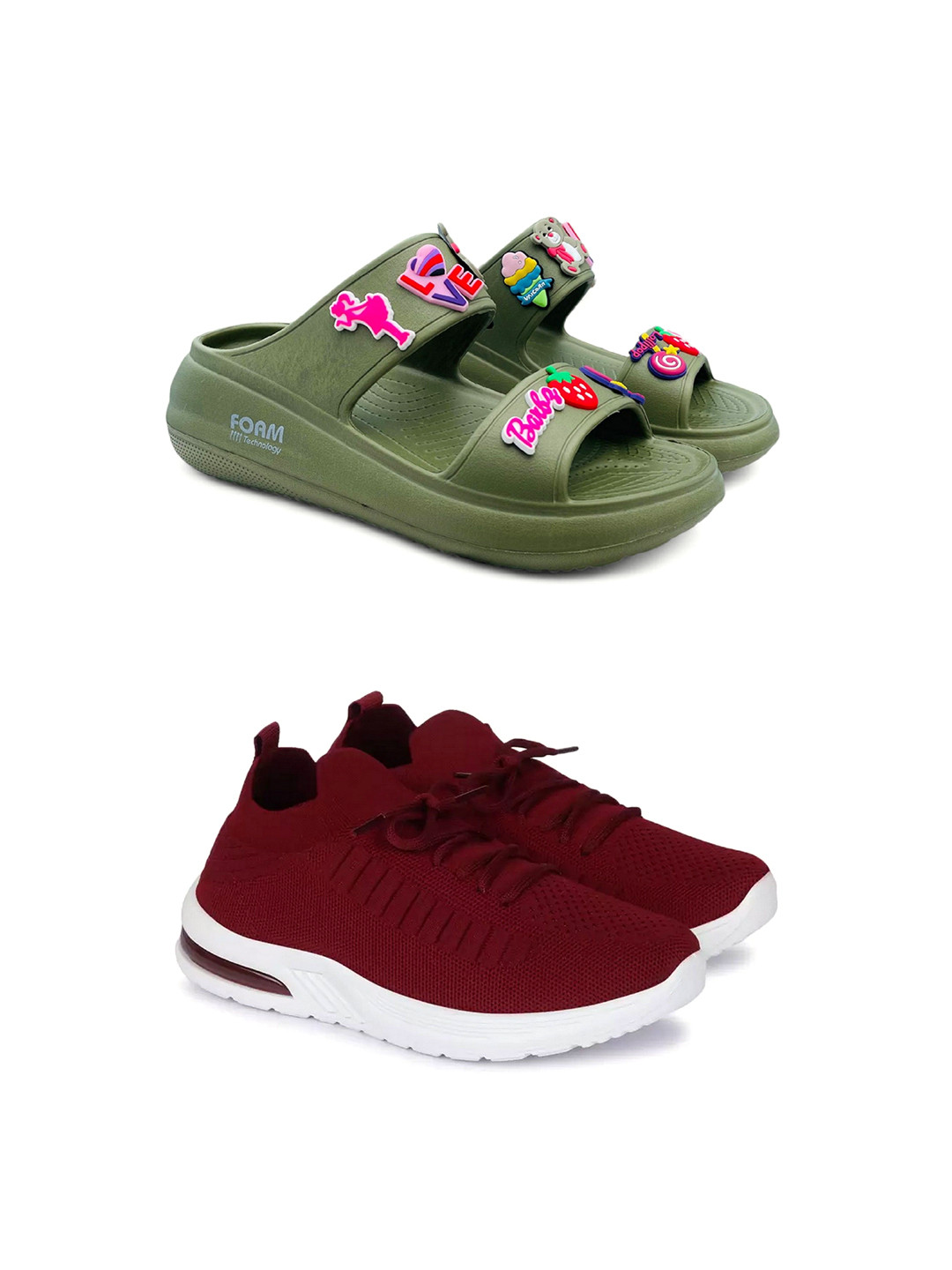 FABBMATE Women Set Of 2 Casual Sneakers With Slip-Ons
