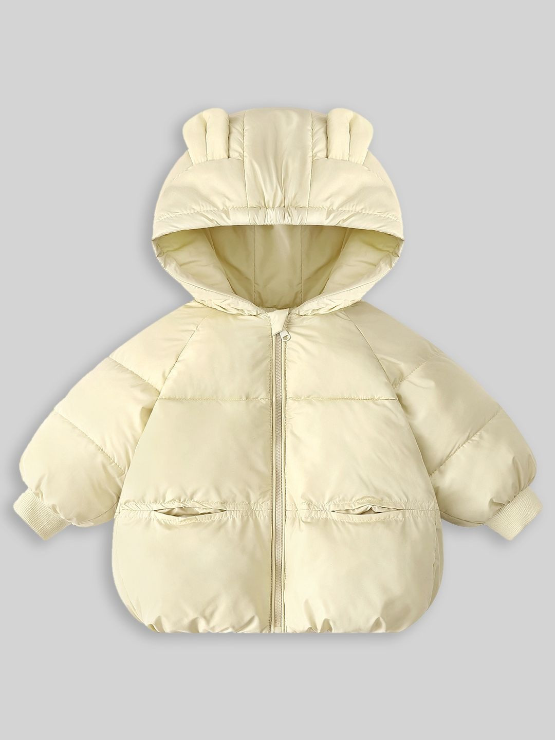 YK Girls Solid Hooded With Ears Puffer Jacket