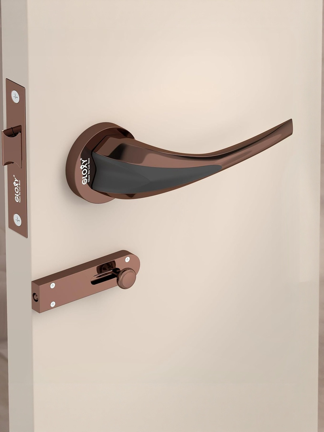 GLOXY Rose Gold & Black Finish Mortise Keyless Door Lock Handle Set With Baby Latch